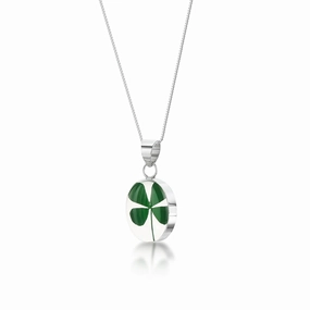 Shrieking Violet Sterling Silver Oval Four Leaf Clover Necklace