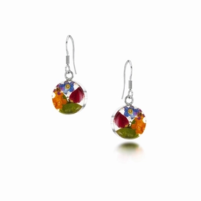Shrieking Violet Sterling Silver Round Mixed Flower Drop Earrings