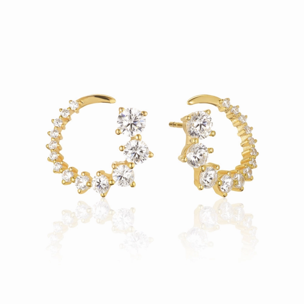 Sif Jakobs Belluno 18ct Gold Plated Sterling Silver White Zirconia Circle Stud Earrings