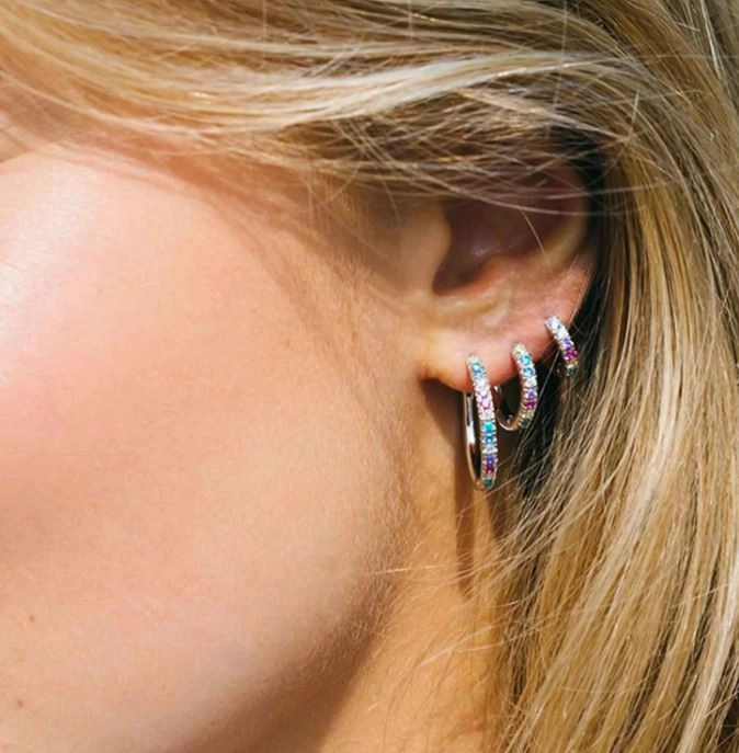 Sif Jakobs Ellera Sterling Silver Multicolour Zirconia Grande Hoop Earrings