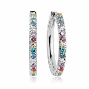 Sif Jakobs Ellera Sterling Silver Multicolour Zirconia Grande Hoop Earrings