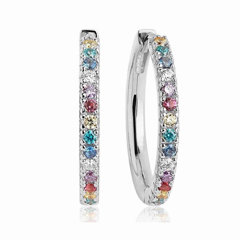 Sif Jakobs Ellera Sterling Silver Multicolour Zirconia Grande Hoop Earrings