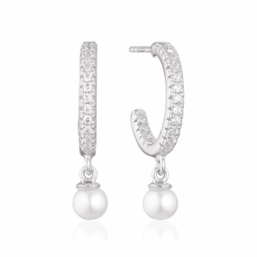Sif Jakobs Ellera Sterling Silver White Zirconia Freshwater Pearl Hoop Earrings