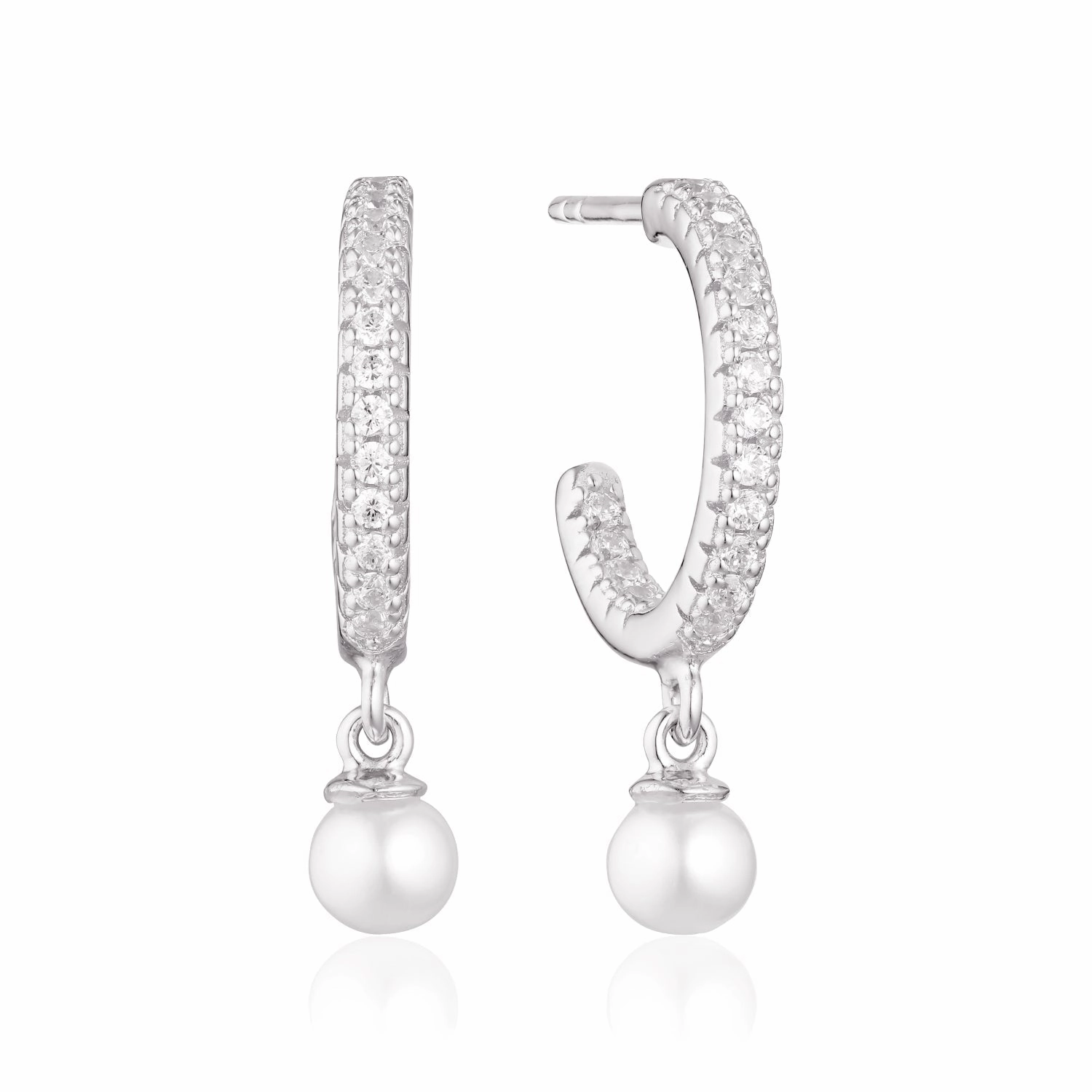 Sif Jakobs Ellera Sterling Silver White Zirconia Freshwater Pearl Hoop Earrings