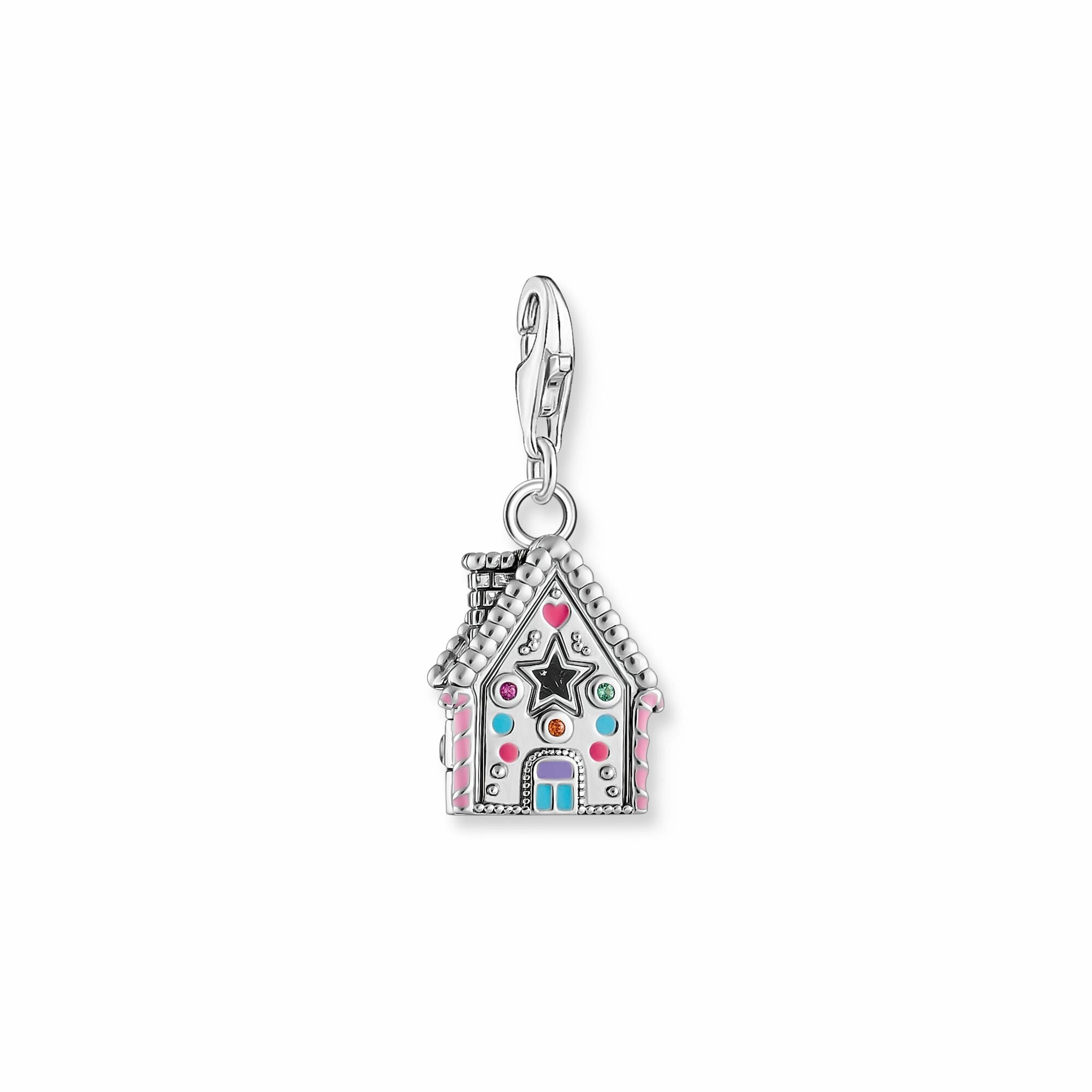 Silver charm gingerbread house with colourful stones