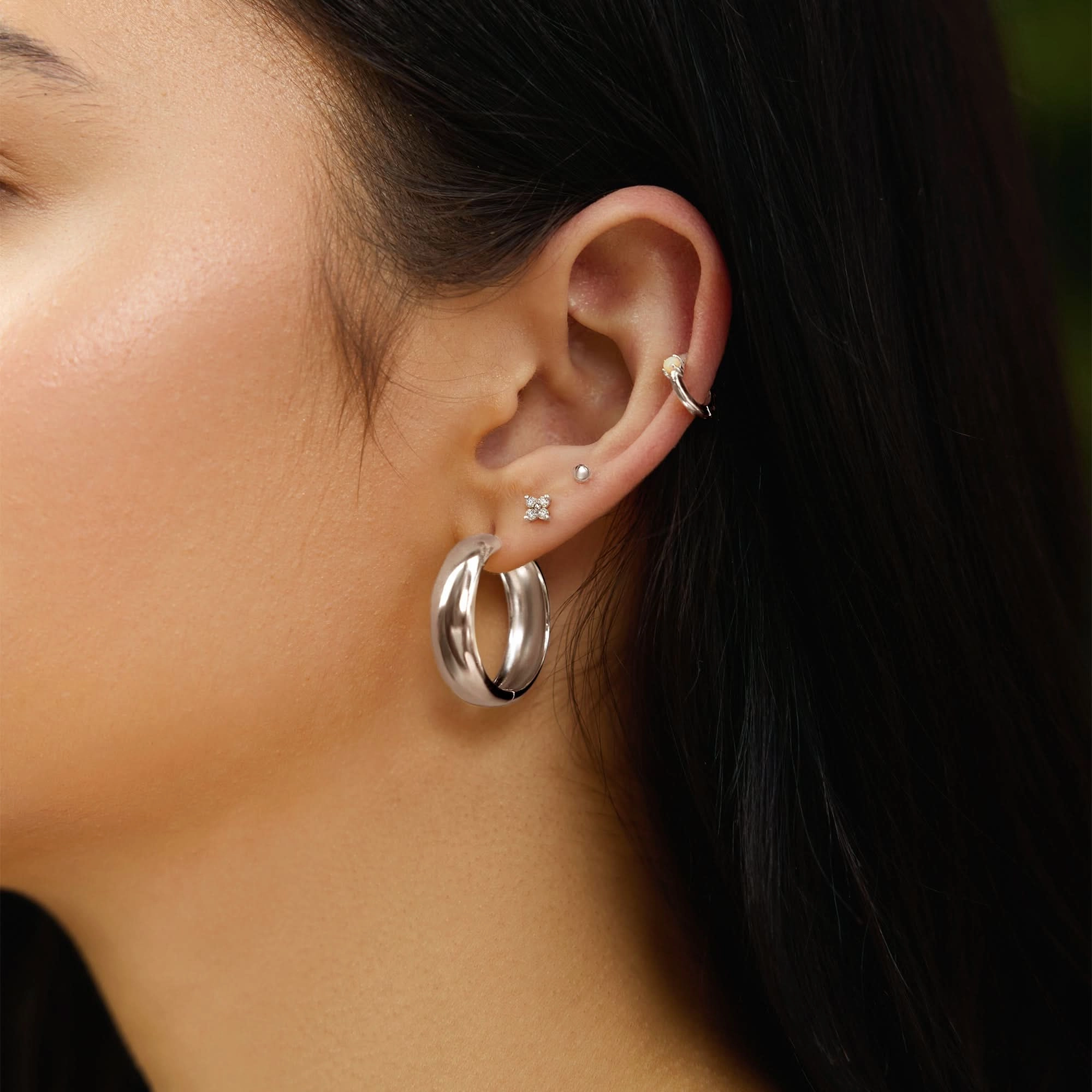 Silver Chubby Large Huggie Hoop Earrings E064-08H