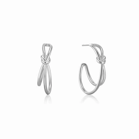 Silver Knot Stud Hoop Earrings E029-02H