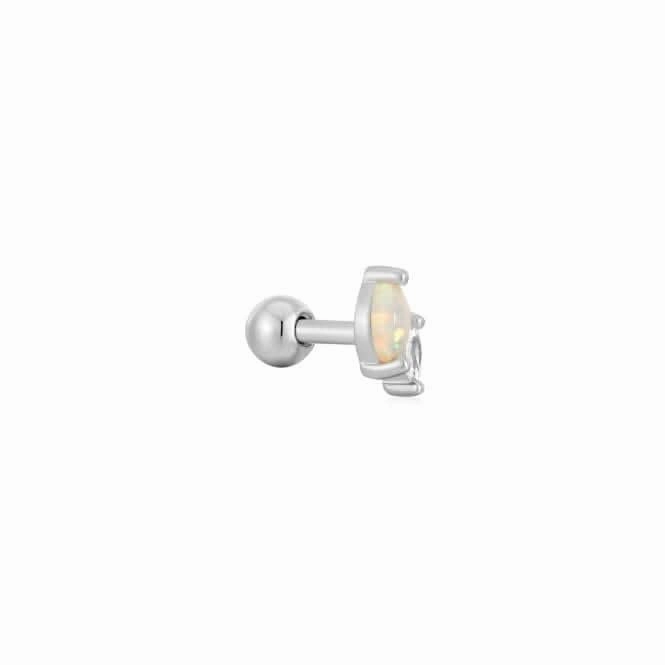 Silver Kyoto Opal And Sparkle Marquise Barbell Single Earring E047-07H