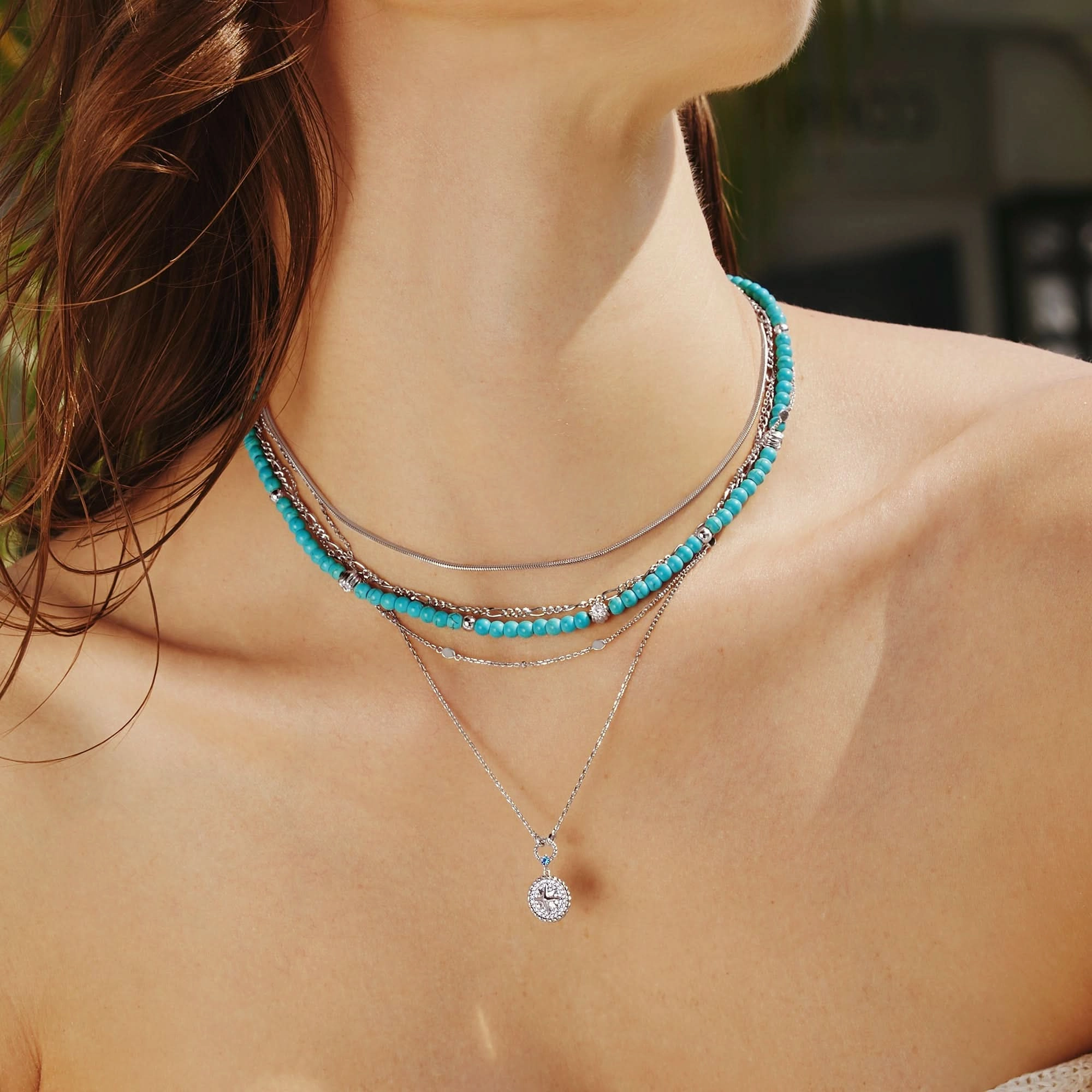 Silver Lab Created Turquoise Necklace N063-03H