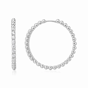 Silver Large Claw Sphere Beaded Hoop Earrings E065-05H