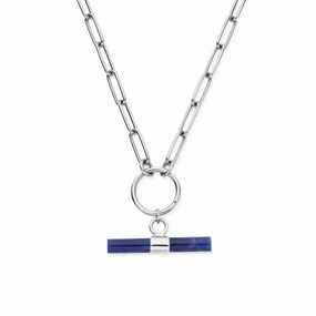 Silver Link Chain Sodalite T-Bar Necklace SNLC3384