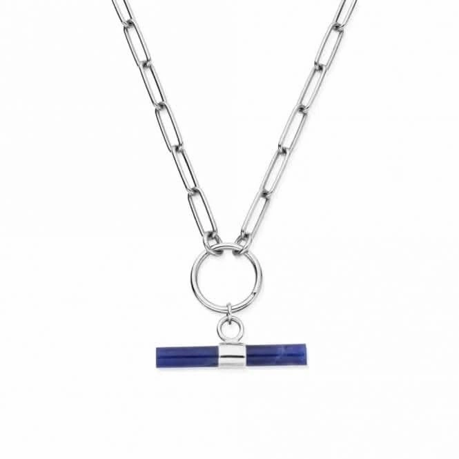 Silver Link Chain Sodalite T-Bar Necklace SNLC3384