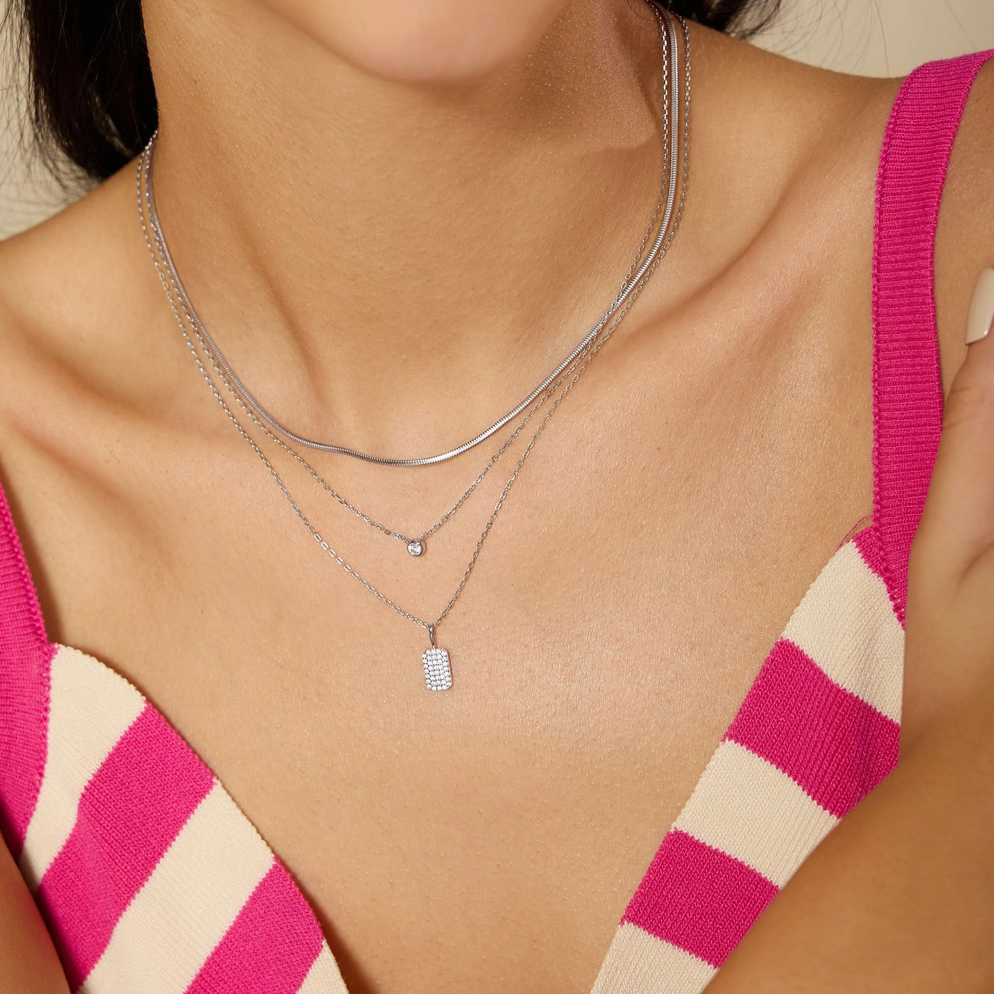 Silver Pav Pendant Necklace N064-01H