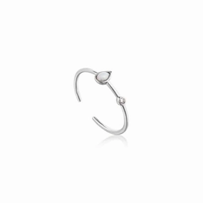 Silver Rhodium Plated Opal Colour Raindrop Adjustable Ring R014-02H