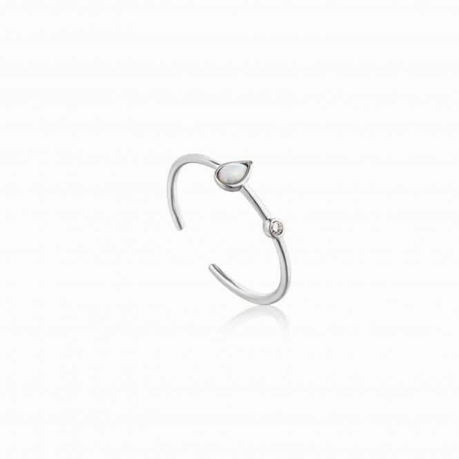 Silver Rhodium Plated Opal Colour Raindrop Adjustable Ring R014-02H