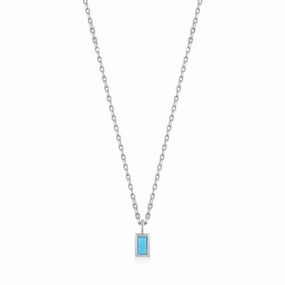 Silver Turquoise Drop Pendant Necklace N033-01H