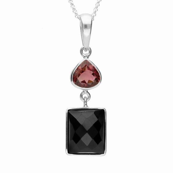 Silver Whitby Jet Pink Tourmaline Faceted Rectangle Necklace