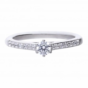 Solitaire Cubic Zirconia Pave Shoulders Ring R3754