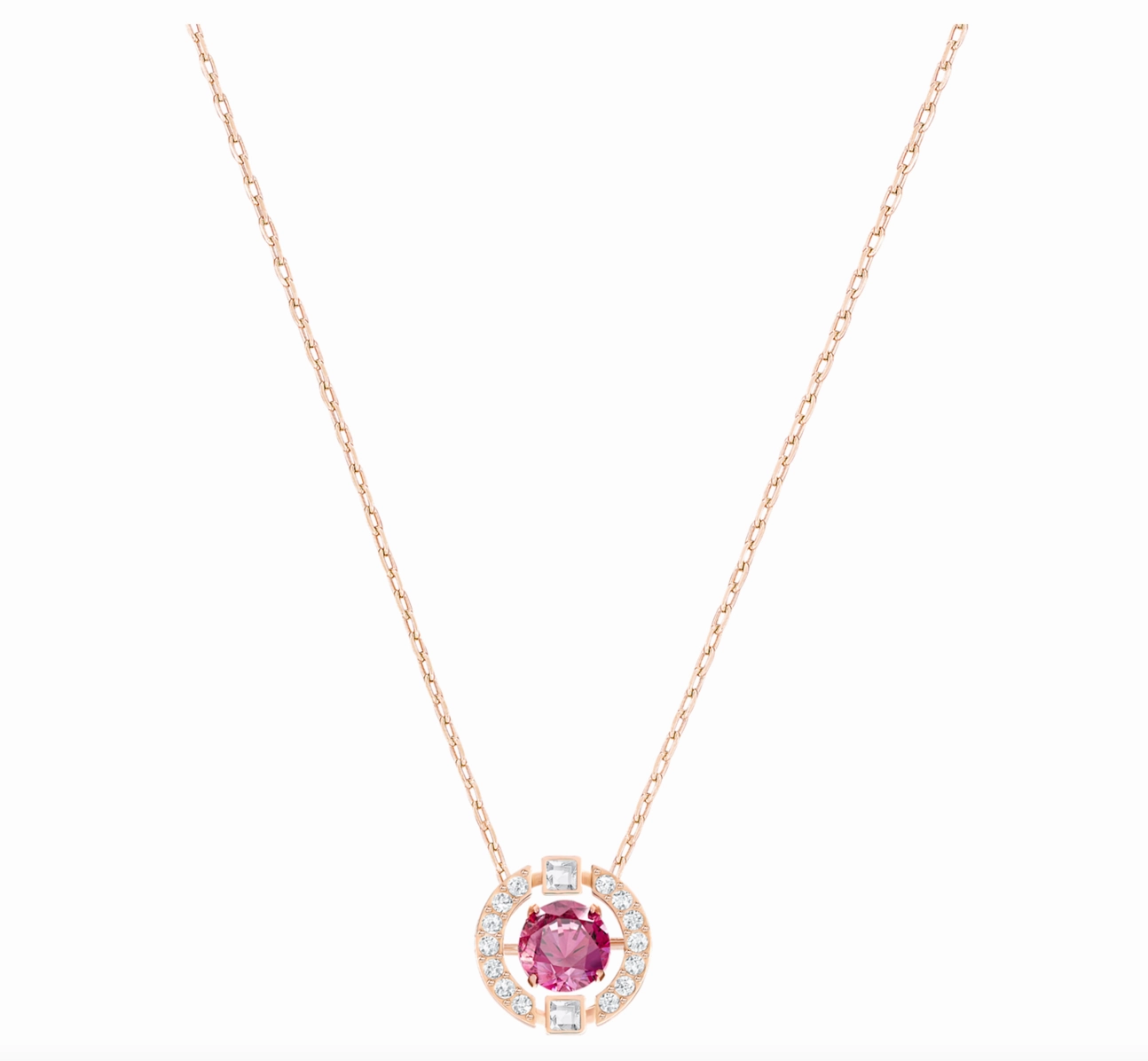 Sparkling Dance Round Necklace, Red, Rose-gold