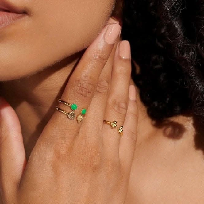 Stacks Of Style Green Enamel Gold Plated Set Of 3 Rings 7220
