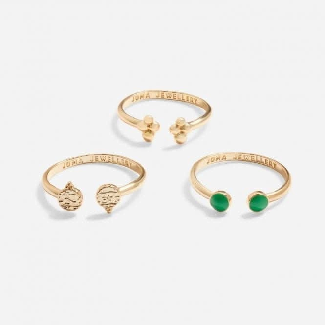 Stacks Of Style Green Enamel Gold Plated Set Of 3 Rings 7220