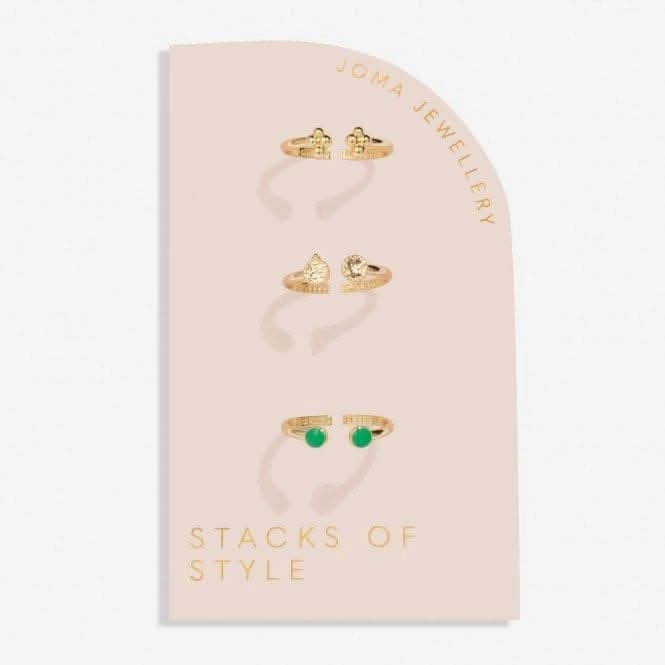 Stacks Of Style Green Enamel Gold Plated Set Of 3 Rings 7220