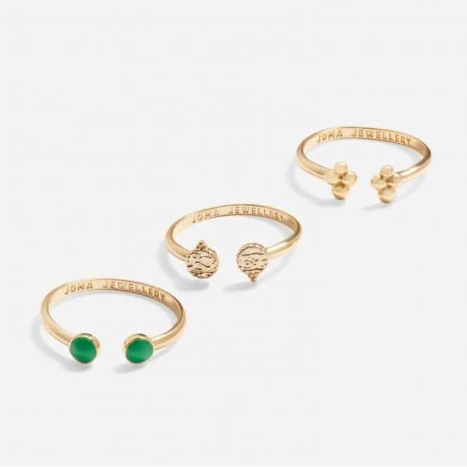 Stacks Of Style Green Enamel Gold Plated Set Of 3 Rings 7220