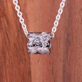 Sterling Black Silver Plated Maile Leaf with Honu (Turtle) Barrel Pendant (Chain Sold Separately)