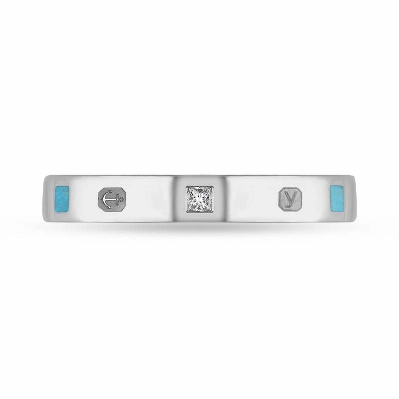 Sterling Silver 0.05ct Diamond Turquoise King's Coronation Hallmark Princess Cut 3mm Ring D
