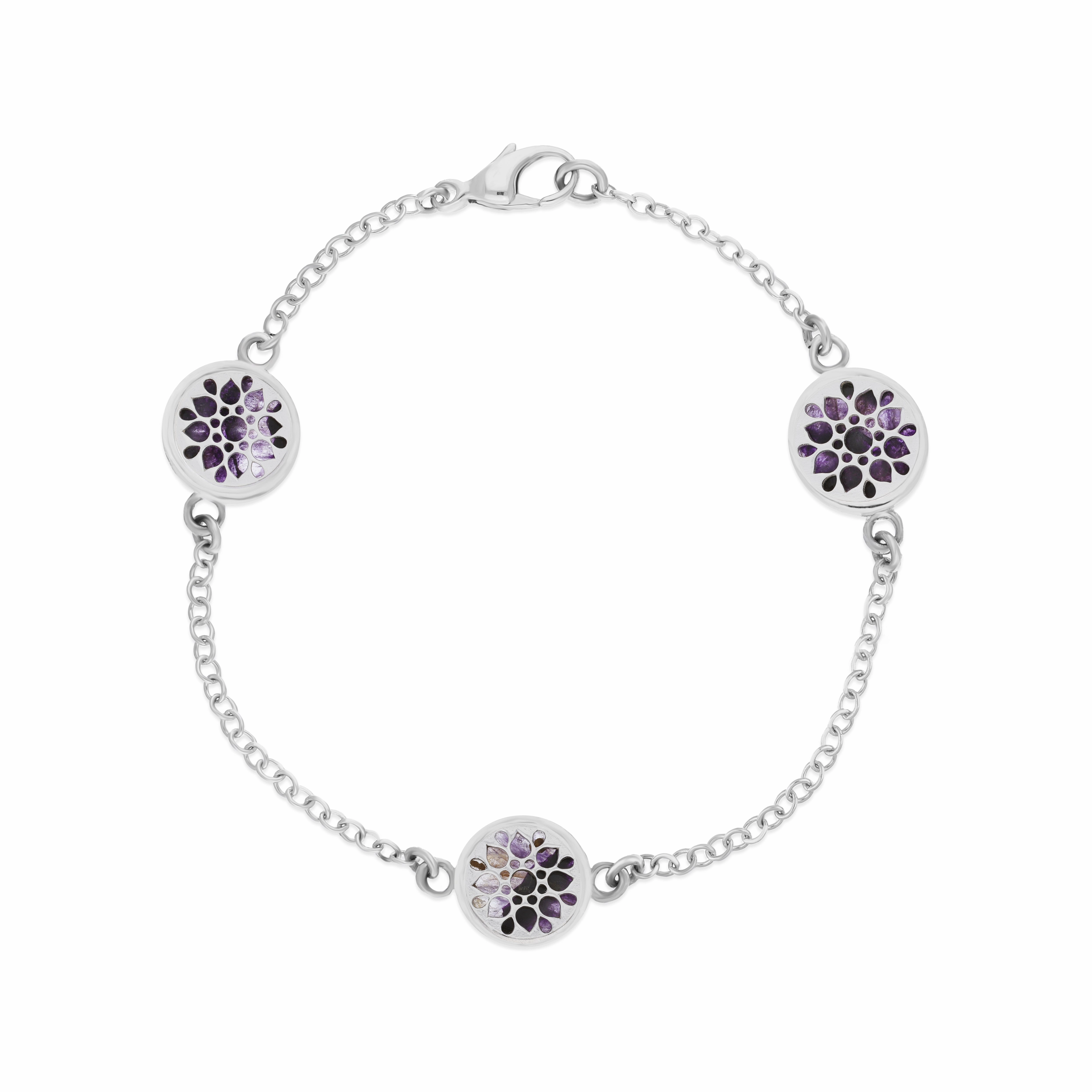 Sterling Silver 10mm Blue John Three Flower Burst Chatsworth Dcor Bracelet