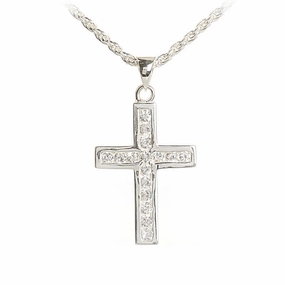 Sterling Silver 16 CZ Cross Pendant (Chain Sold Separately)