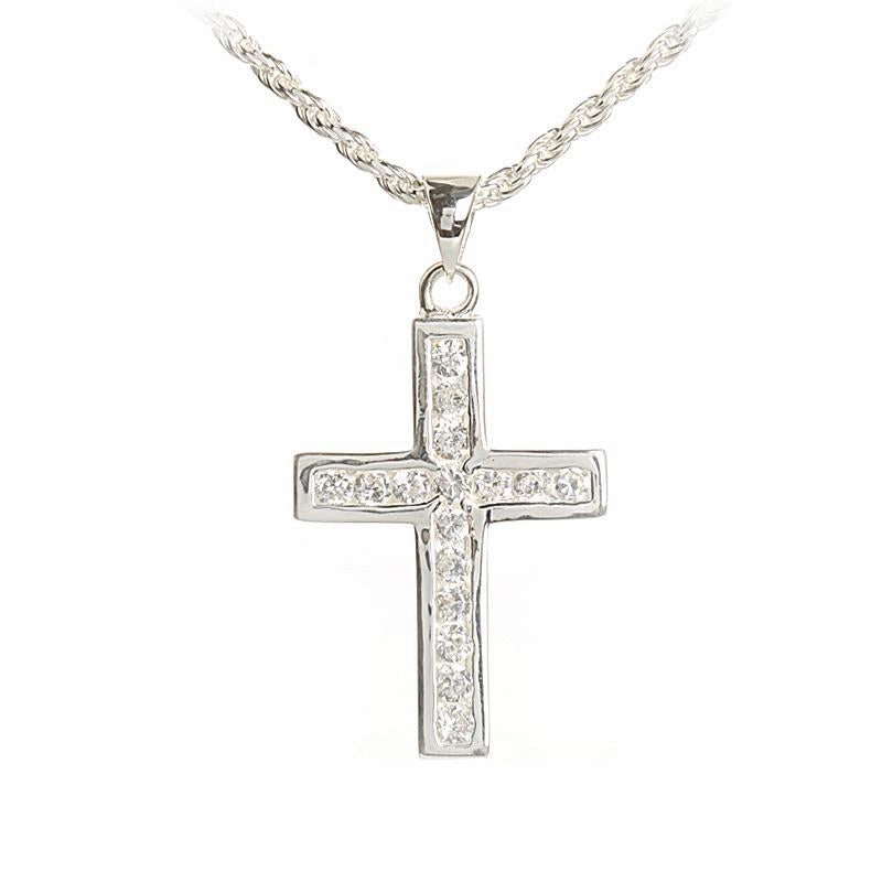 Sterling Silver 16 CZ Cross Pendant (Chain Sold Separately)