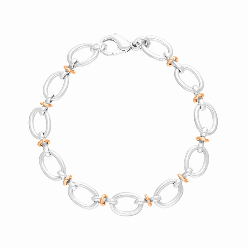 Sterling Silver 18ct Rose Gold Oval Link Handmade Bracelet