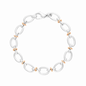 Sterling Silver 18ct Rose Gold Oval Link Handmade Bracelet