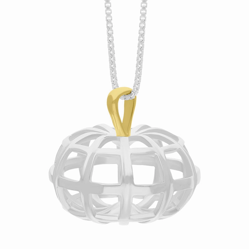 Sterling Silver 18ct Yellow Gold Plated House & Garden Pumpkin Large Pendant D