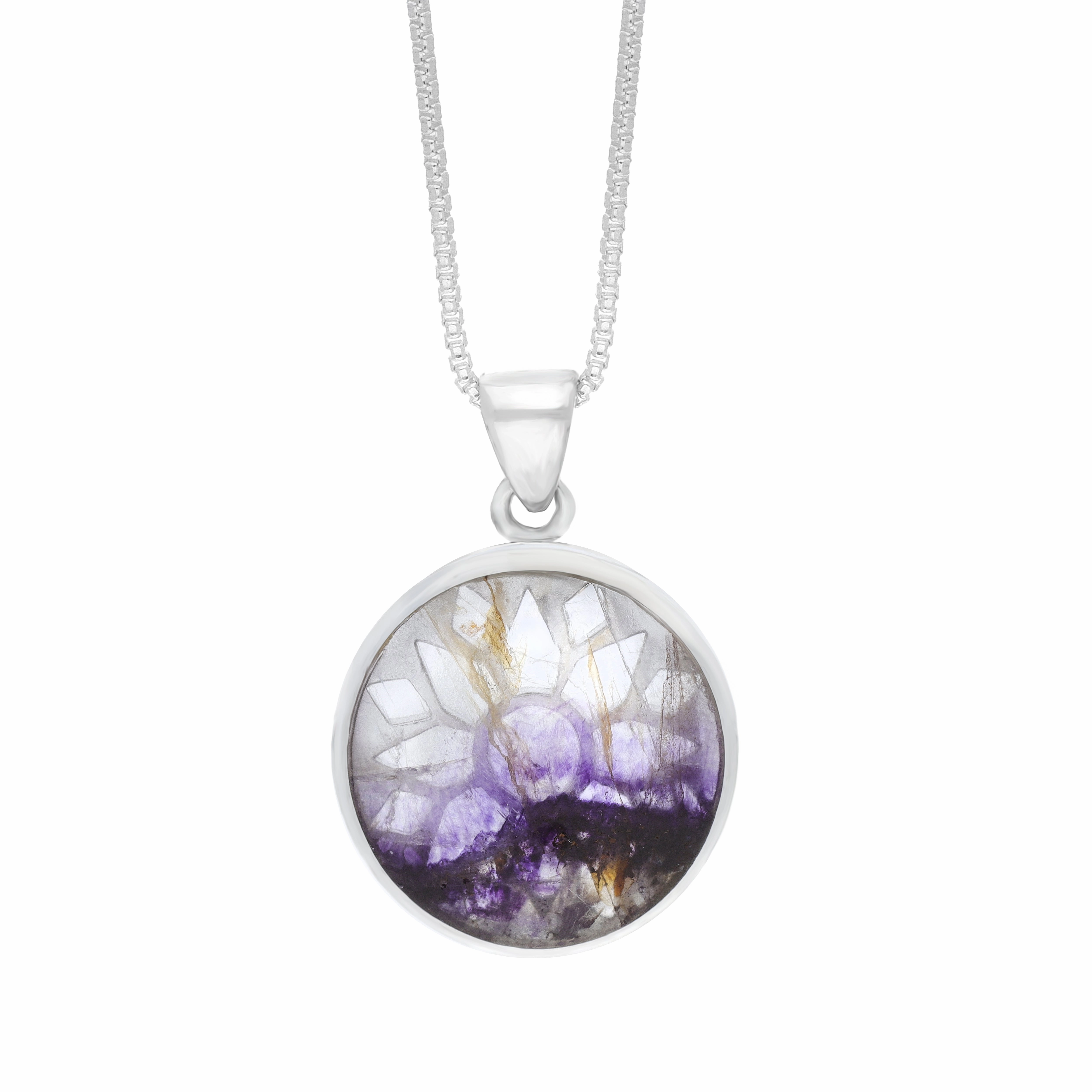 Sterling Silver 18mm Blue John Chatsworth Dcor Round Pendant