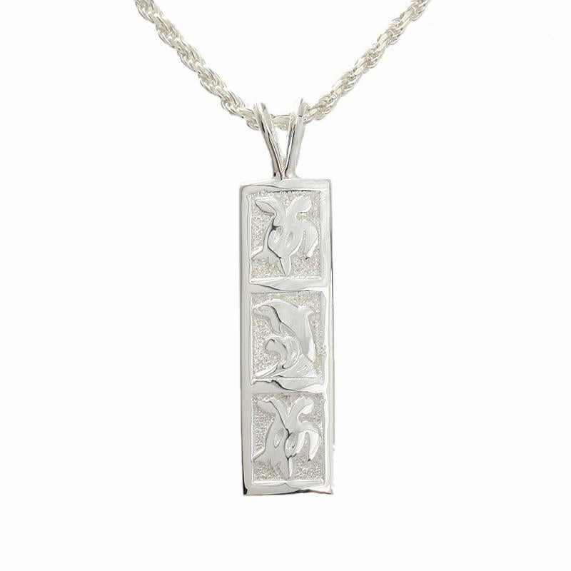 Sterling Silver 2 Honu (Hawaiian Turtle) and Dolphin Vertical Pendant 8mm (Chain Sold Separately)