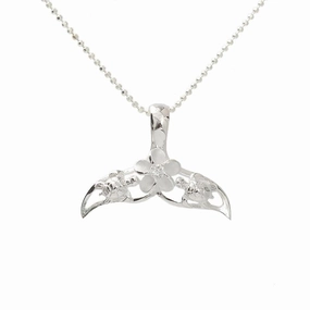Sterling Silver 2 Honu (Turtle) and Plumeria with CZ in Whale Tail Pendant (Chain Sold Separately)