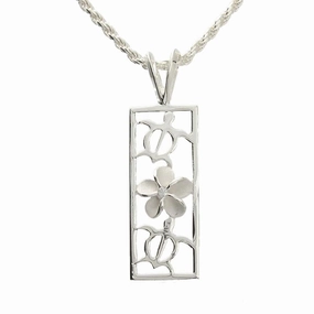 Sterling Silver 2 Honu (Turtle) and Plumeria with CZ Vertical Pendant (Chain Sold Separately)