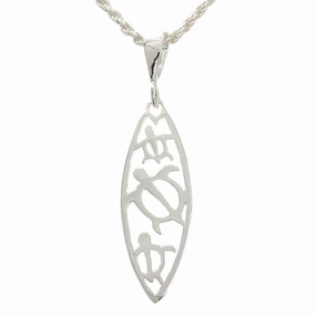 Sterling Silver 3 Honu (Hawaiian Turtle) Cut Out Surfboard Pendant (Chain Sold Separately)