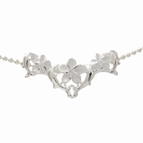 Sterling Silver 3 Plumeria with CZ 4 Dolphin Slider Pendant (Chain Sold Separately)