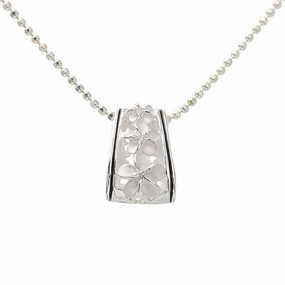 Sterling Silver 3 Plumeria with CZ Black Border Oval Barrel Pendant (Chain Sold Separately)