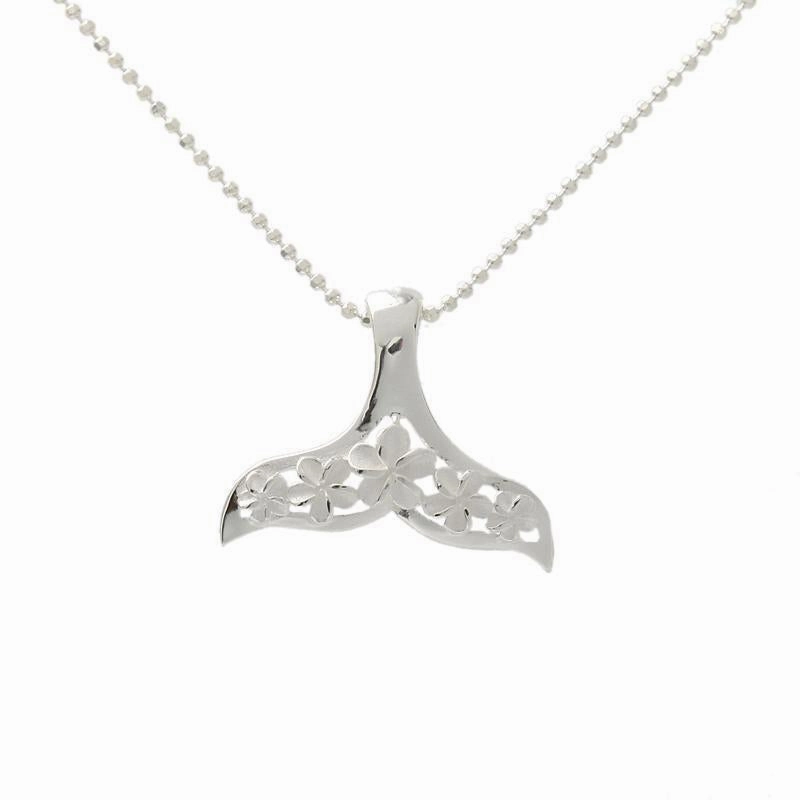 Sterling Silver 5 Plumeria in Whale Tail Pendant (S/M/L) (Chain Sold Separately)