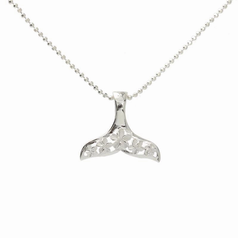 Sterling Silver 5 Plumeria in Whale Tail Pendant (S/M/L) (Chain Sold Separately)