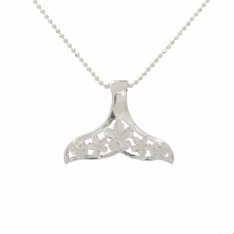Sterling Silver 5 Plumeria in Whale Tail Pendant (S/M/L) (Chain Sold Separately)