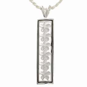 Sterling Silver 6 Plumeria with CZ Black Border Vertical Pendant (Chain Sold Separately)