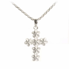 Sterling Silver 6mm Plumeria Cross Pendant (Chain Sold Separately)