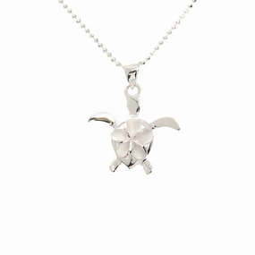 Sterling Silver 8mm Plumeria and Honu (Hawaiian Turtle) Pendant (Chain Sold Separately)