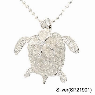 Sterling Silver 8mm Plumeria with CZ on Honu (Turtle) Sandblast Finish Pendant (Chain Sold Separately)