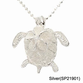 Sterling Silver 8mm Plumeria with CZ on Honu (Turtle) Sandblast Finish Pendant (Chain Sold Separately)